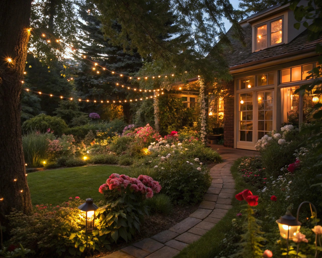 The interplay of ambient, task, and accent lighting enhances residential gardens.